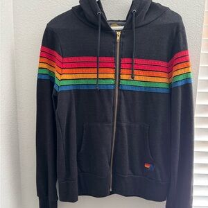 Black Zip Hoodie with Rainbow Stripes